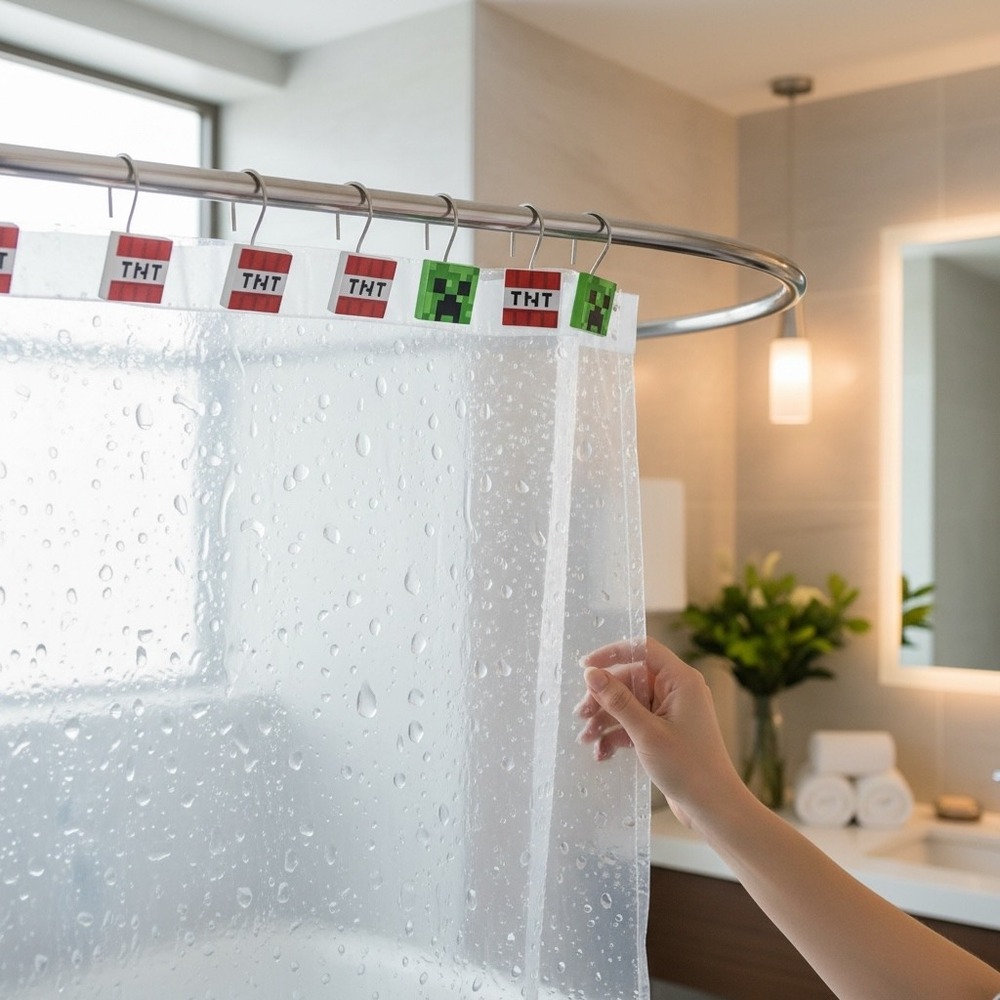 Minecraft Shower Curtain Hooks Set of 12 Creeper and TNT Mojang Green Red